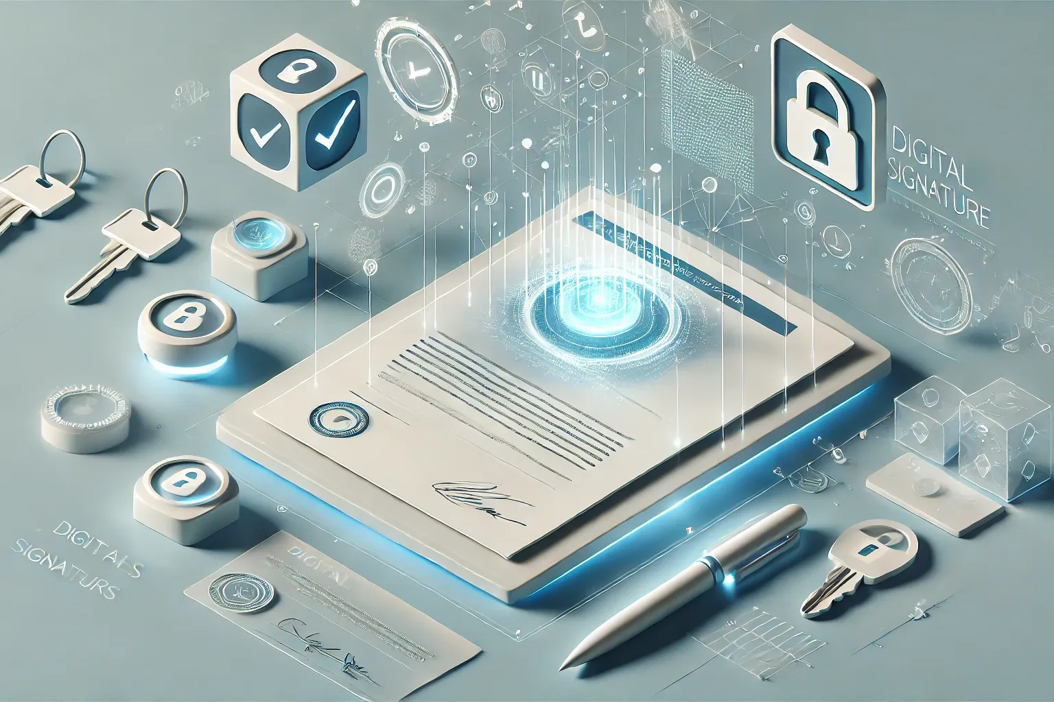 Titelbild für den Blog Elektronische vs. digitale Signatur: Welche braucht man wirklich? Dieses Bild wurde mit Dall E von Open AI generiert.